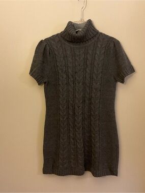 INC International Concepts Charcoal Cable‑Knit Short‑Sleeve Turtleneck Sweater